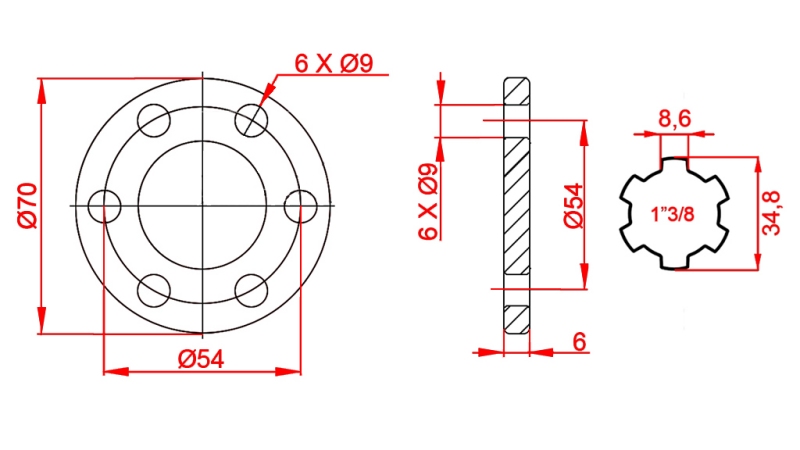 P.T.O. ADAPTÉR S FLANGE 6 DĚR 1 3/8