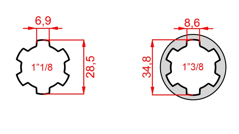 ZAPFWELLENADAPTER MIT BOLZEN VON 1-3/8 AUF 1-1/8 (150 mm)