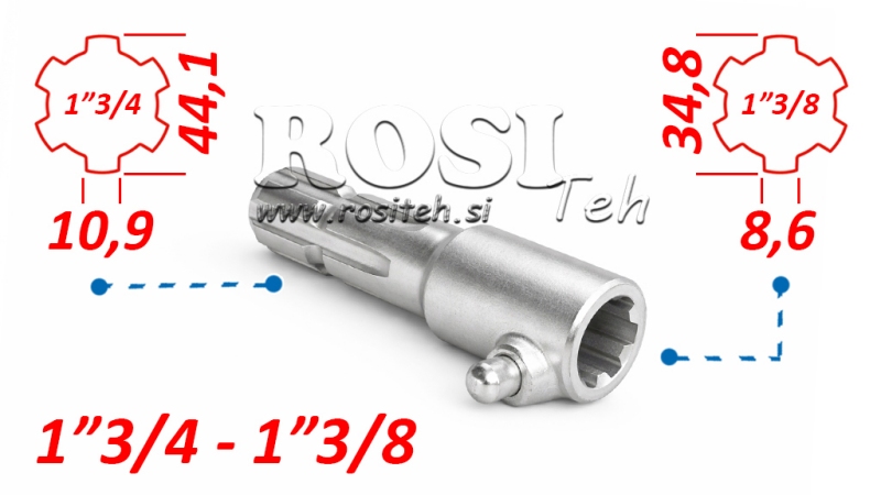 ZAPFWELLENADAPTER MIT BOLZEN VON 1-3/8 AUF 1-3/4 (165 mm)