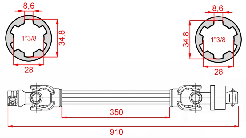 ECO KARDANOVÝ HŘÍDEL 910mm 30-75HP S VOLNOBĚŽNOU SPOJKOU