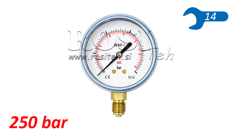 MANOMETR DN63 VERTIKÁLNÍ 0 - 250 BAR - 1/4