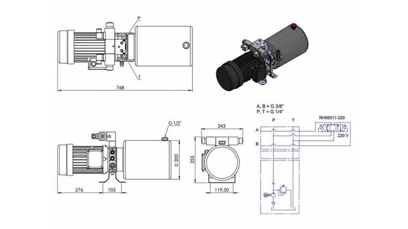 MINI HYDRAULICKÁ JEDNOTKA 380V AC (2.2 kW) - 8.0 cc - 11.2 lit/min - nádrž 12 lit