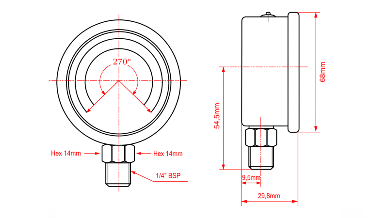 MANOMETER DN63 VERTIKAL 0 - 60 BAR - 1/4