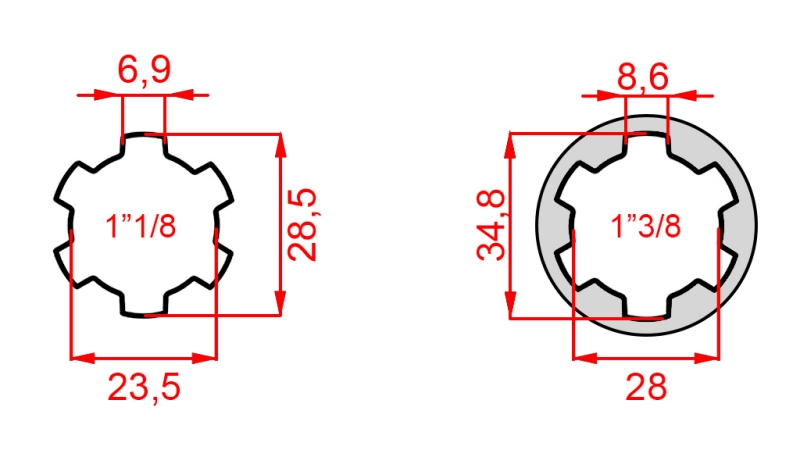 KARDANOVÝ ADAPTÉR Z 1-3/8 NA 1-1/8 (140 mm)
