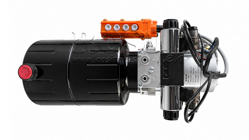 MINI HYDRAULICKÁ JEDNOTKA 12V DC - 1.6kW = 2.1cc - 8 lit - 2x obousměrná jednotka (kov)