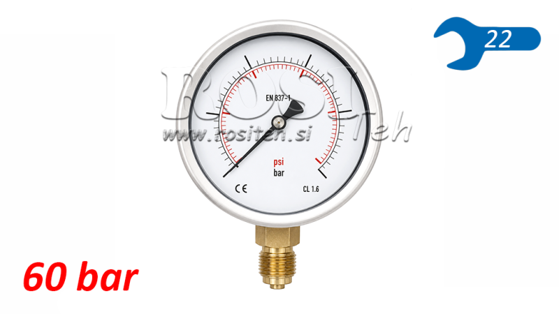 MANOMETR DN100 VERTIKÁLNÍ 0 - 60 BAR - 1/2