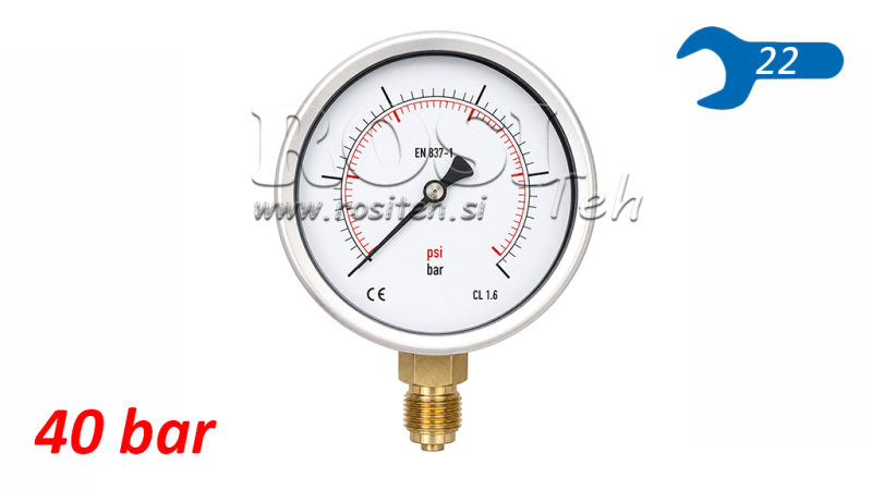 MANOMETR DN100 VERTIKÁLNÍ 0 - 40 BAR - 1/2