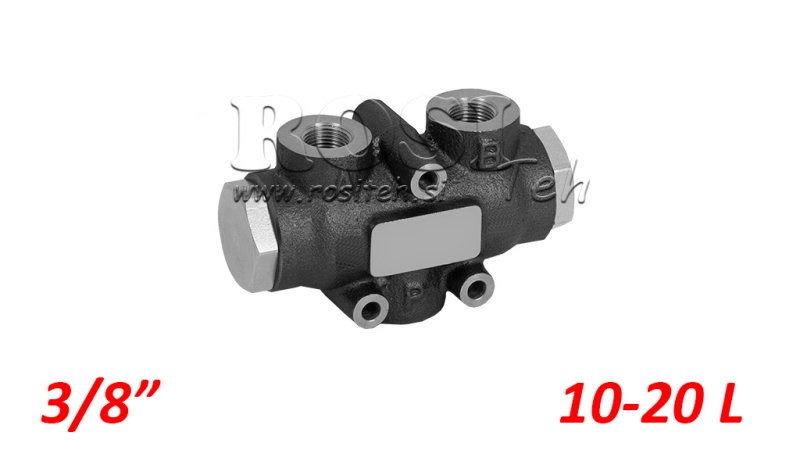 HYDRAULICKÝ ROZDĚLOVACÍ VENTIL PRŮTOKU V01003 10 - 20 LIT - 3/8 - 250 BAR (MAX.300 BAR) V-EQ20