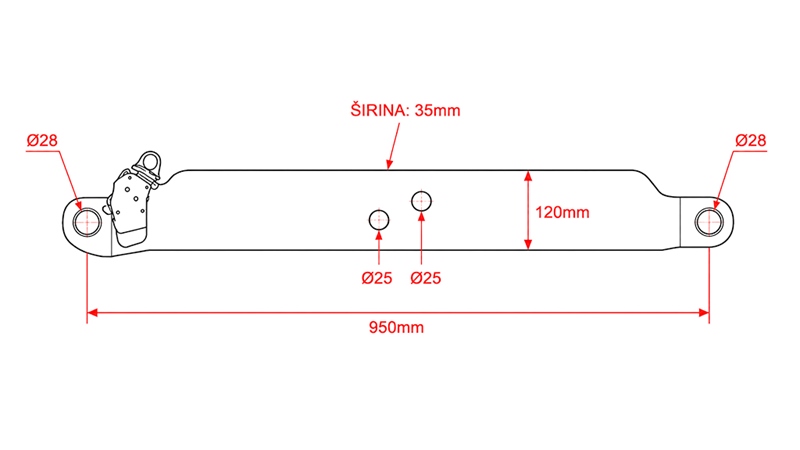 SPODNÍ RAMENA TŘÍBODOVÉHO ZÁVĚSU CAT.3 - 120x35 mm - 950 mm (140 HP)