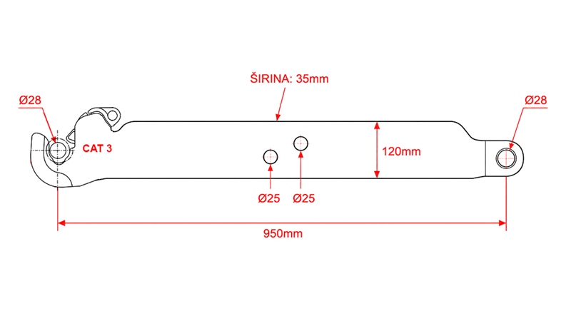 SPODNÍ RAMENA TŘÍBODOVÉHO ZÁVĚSU CAT.3 - 120x35 mm - 950 mm (140 HP)