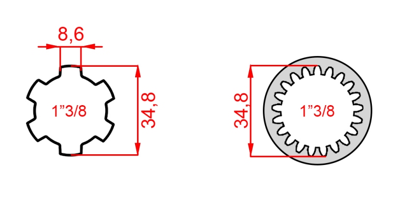 ADAPTER KARDANA Z 1-3/8 (21 WPUSTÓW) NA 1-3/8 (150 mm)