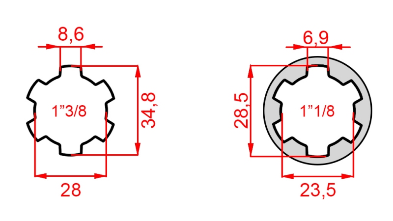 KARDANSKI NASTAVEK ADAPTER iz 1-1/8 na 1-3/8 (47,5 mm)