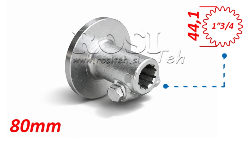 ADAPTATEUR CARDAN AVEC BRIDE ET GOUPILLE 1-3/4 (80 mm) (20 CANNELURES)