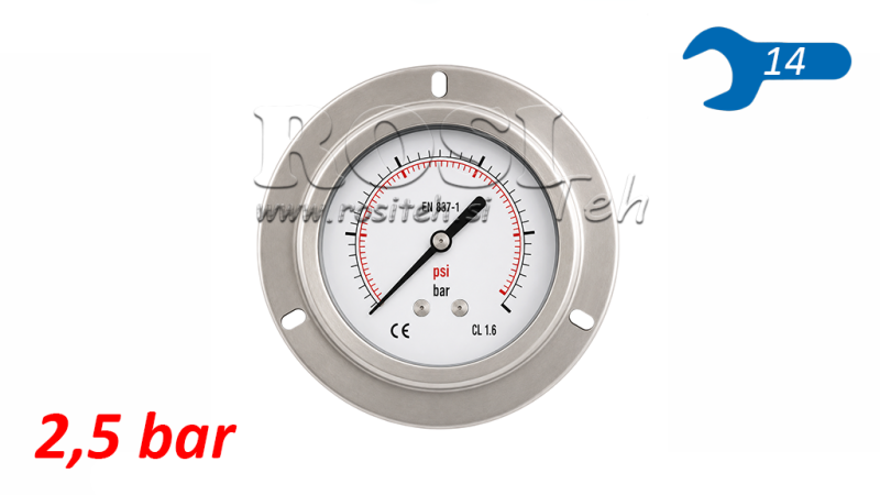 MANOMETR DN63 ZADNÍ 0 - 2.5 BAR - 1/4