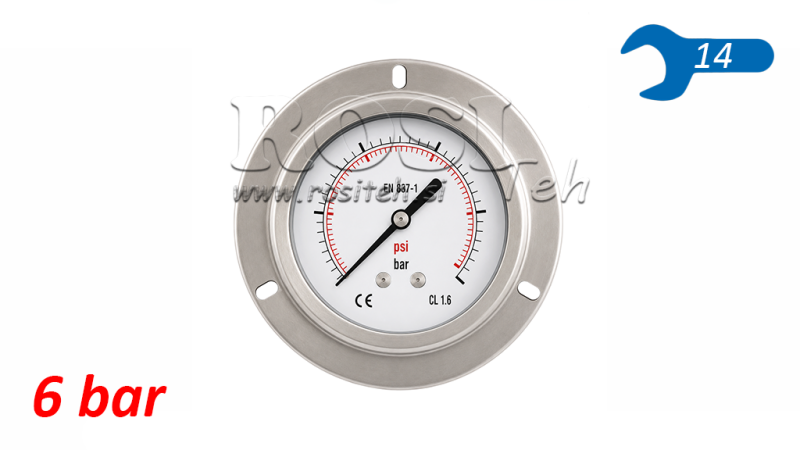 MANOMETR DN63 ZADNÍ 0 - 6 BAR - 1/4