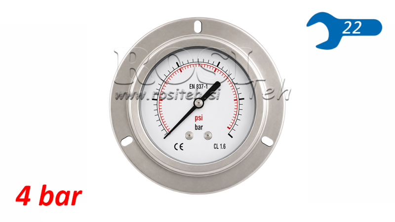 MANOMETR DN100 ZADNÍ 0 - 4 BAR - 1/2