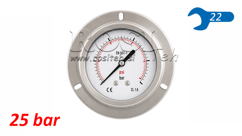 MANOMETR DN100 ZADNÍ 0 - 25 BAR - 1/2