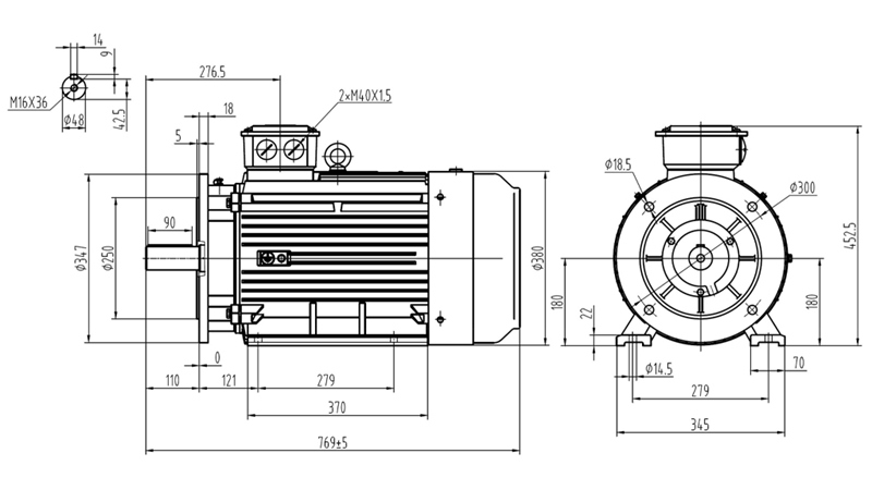22KW-ELEKTRICKÝ MOTOR Y3 180L-4_1470RPM 3FÁZE NOHY+FLANGE-B3B5