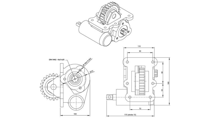 Dimensions OUTPUT FOR HYDRAULIC PUMP - IVECO 2828 MECHANIC