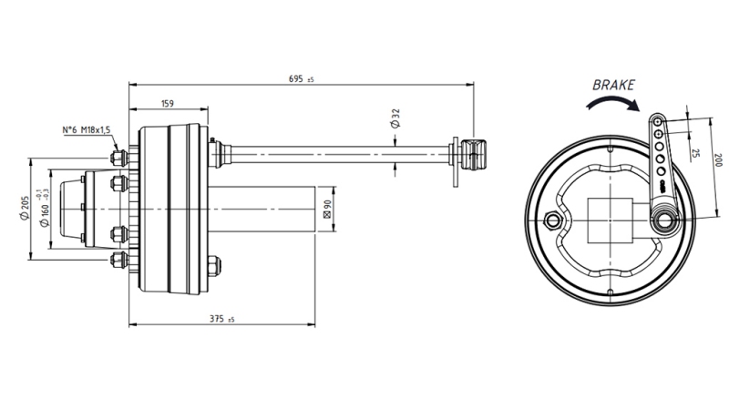 PŮL-OS S BRZDAMI 5.250 KG L.290 MM