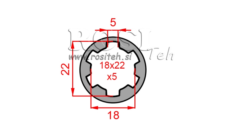 KARDANSKI NASTAVEK PUŠA 18x22x5 (6 zob) (50 mm)