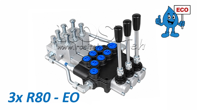 HYDRAULICKÝ ELEKTRO-RUČNÍ VENTIL (BEZ CÍVEK) – 3-SEKČNÍ ROZVADĚČ 3xR80-EO ECO