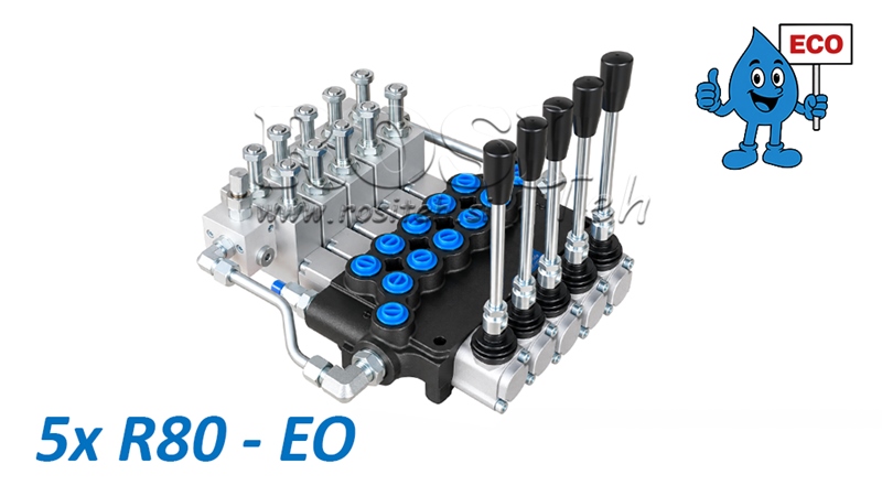 HYDRAULICKÝ ELEKTRO-RUČNÍ VENTIL (BEZ CÍVEK) – 5-SEKČNÍ ROZVADĚČ 5xR80-EO ECO