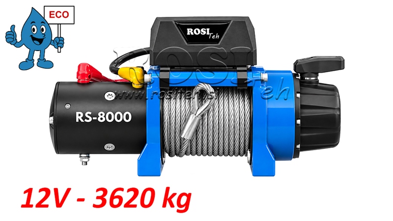 12 V ELEKTRICKÝ NAVIJÁK RS-8000 - 3620 KG - OCELOVÉ LANO - ECO
