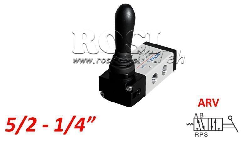 PNEUMATICKÝ RUKOJMOVÝ VENTIL 5/2 1/4 PRT-0852-ARV NÁVRAT S PRUŽINOU
