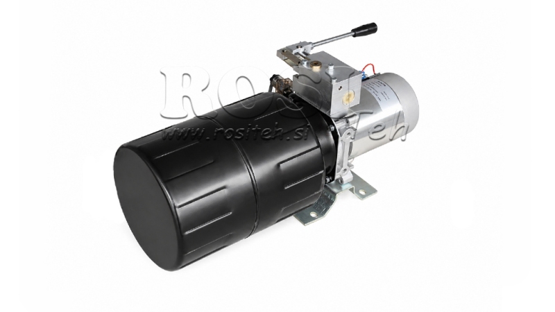 MINI HYDRAULICKÁ JEDNOTKA 12V DC - 1.6kW = 2.1cc - 8 litrů - jednofázová jednotka S RUČNÍ PUMPOU