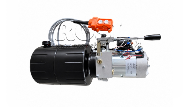 MINI HYDRAULICKÁ JEDNOTKA 12V DC - 1.6kW = 2.1cc - 8 litrů - jednofázová jednotka S RUČNÍ PUMPOU