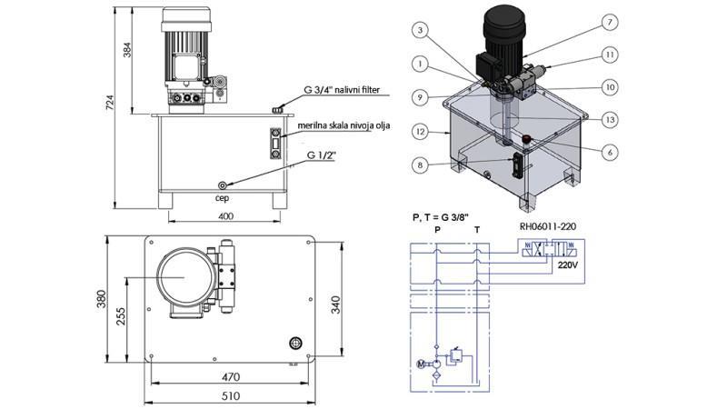 MINI HIDRAVLIČNI AGREGAT 380V AC (4 kW) - 8 cc - 12 lit/min - tank 40 lit