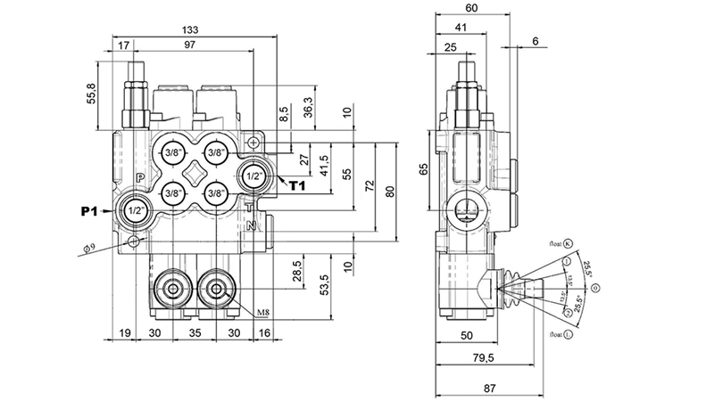 RUČNÍ HYDRAULICKÝ VENTIL MONOBLOK 2xZ50