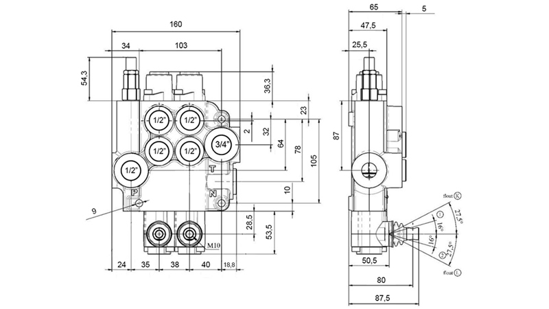 RUČNÍ HYDRAULICKÝ VENTIL MONOBLOK 2xZ80