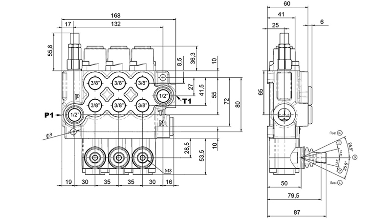 RUČNÍ HYDRAULICKÝ VENTIL MONOBLOK 3xZ50