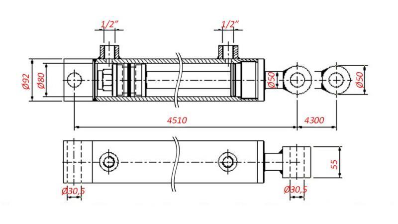 HYDRAULICKÝ CYLINDR PRO TAŽENÍ - DÍRA 80/50-4300