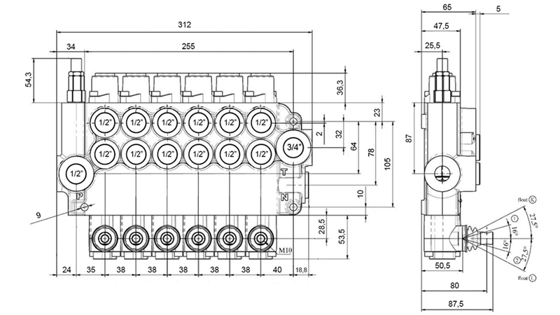 RUČNÍ HYDRAULICKÝ VENTIL MONOBLOK 6xZ80