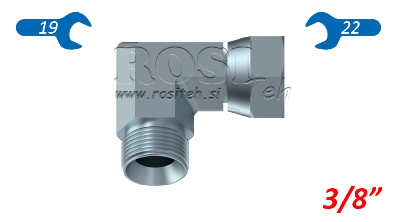 HYDRAULICKÝ OHYB 90° BSP KRÁTKÝ OTOČNÝ ŠROUB - MUŽSKÝ 3/8