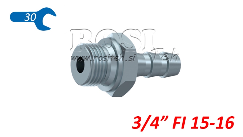HYDRAULICKÉ PŘIPOJENÍ MUŽSKÉ 3/4 PRO GUMOVOU HADICI Φ 15-16