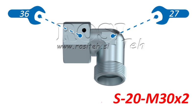 HIDRAVLIČNO KOLENO 90° S-20 Z VRTLJIVO MATICO M30x2