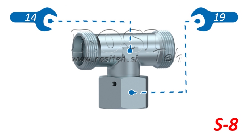 HYDRAULICKÝ T-KUS S-8 S CENTRÁLNÍ OTOČNOU MATKOU M16X1,5