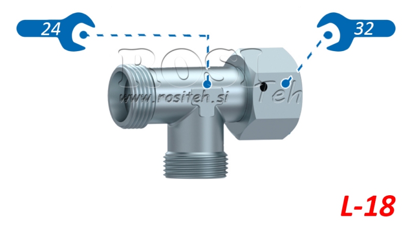 HYDRAULICKÝ T-KUS L-18 S BOČNÍ OTOČNOU MATKOU M26X1,5