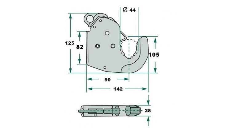 AUTOMATIC HOOK FOR TRACTOR HITCH HYDRAULICS CAT.1 ECO - dimensions