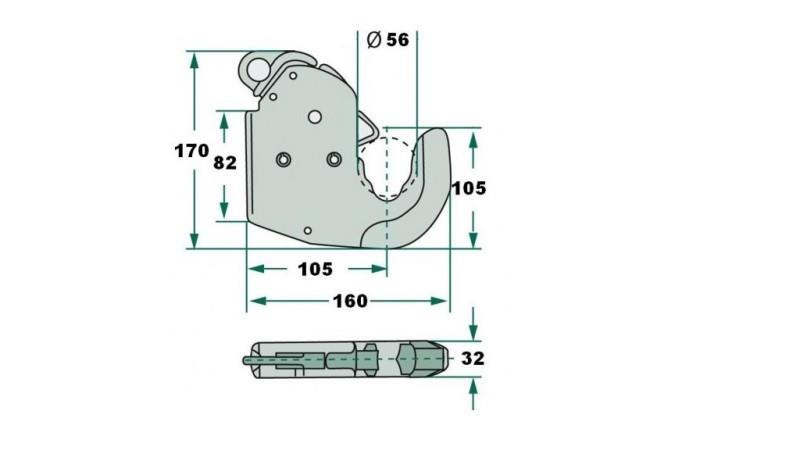 AUTOMATIC HOOK FOR TRACTOR HITCH HYDRAULICS CAT.2S ECO - dimensions