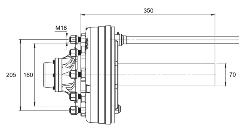 POLOOSA S BRZDAMI - 3600 kg (6 ŠROUBŮ) - 350 mm