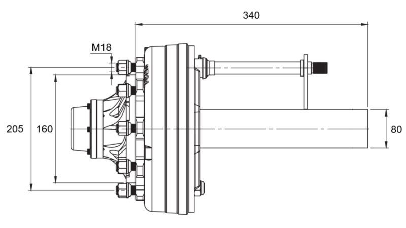 POLOOSA S BRZDAMI - 4400 kg (6 ŠROUBŮ) - 340 mm
