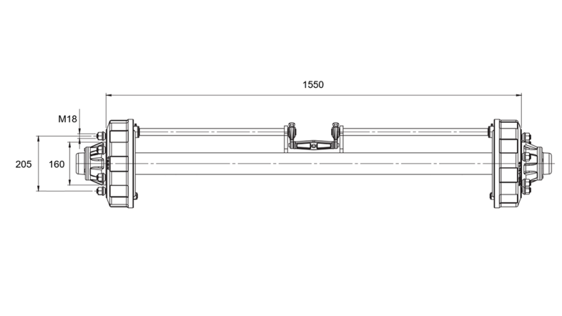 NÁPRAVA PRO PŘÍVĚS S BRZDAMI (6 ŠROUBŮ) - 3800 kg - 1550 mm