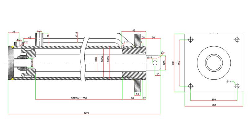 HYDRAULICKÝ VÁLEC PRO ŠTÍPAČKU DŘEVA S MONTÁŽNÍ DESKOU100/60-1050 - HORNÍ PŘIPOJENÍ