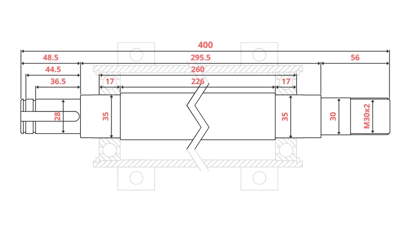 OSOVINA ZA CIRKULAR LITOŽELEZNA 400mm (DESNI NAVOJ)