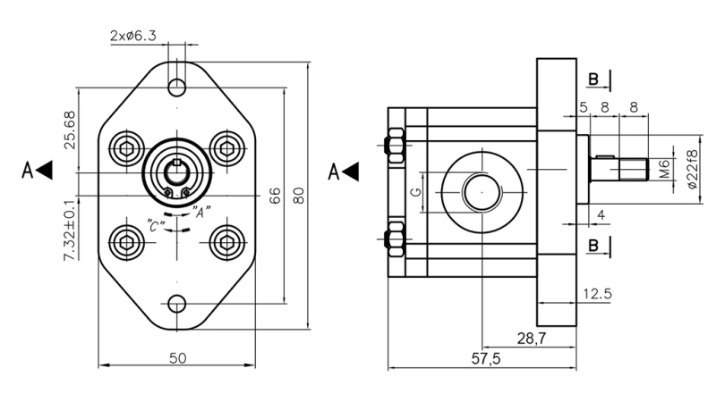 POMPE HYDRAULIQUE 00A0.5X032 GR.0 - 0,5cc - GAUCHE